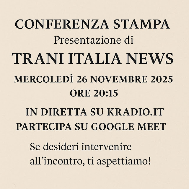 Nasce ufficialmente “Trani Italia News”: il 26 novembre la conferenza stampa in diretta su kRadio