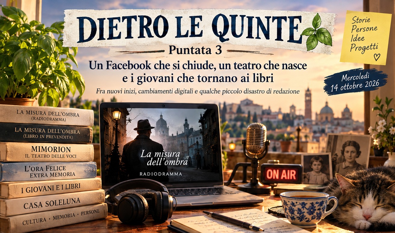 Dietro le Quinte, Puntata 3: radiodramma La misura dell'ombra, teatro Mimorion, giovani e libri, L'Ora Felice e Casa SoleLuna