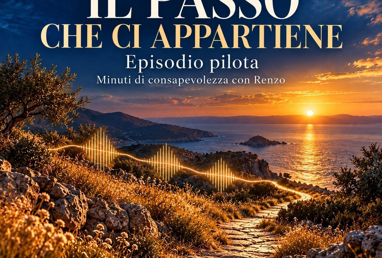 Copertina originale della puntata zero «Il passo che ci appartiene»: paesaggio costiero al tramonto e titolo Il passo che ci appartiene, Episodio pilota