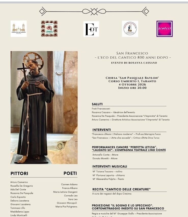 San Francesco, l'eco del Cantico: la serata poetica di Taranto con Maria Letizia Gangemi