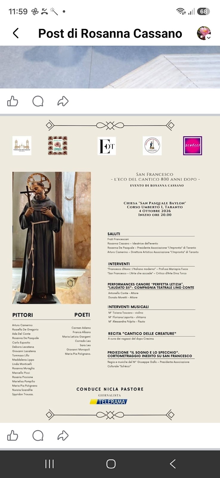 Locandina dell'evento San Francesco - L'eco del Cantico 800 anni dopo